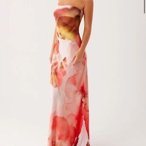 Peppermayo Strapless Floral Dress - Red and Pink